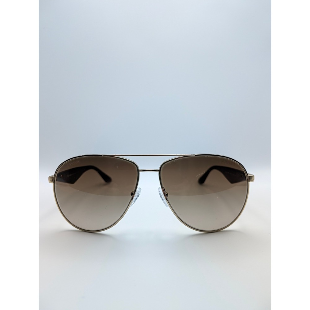 Prada SPR 53Q Aviator Sunglasses Gold Brown Gradient Logo Milano Italy 60-13 140